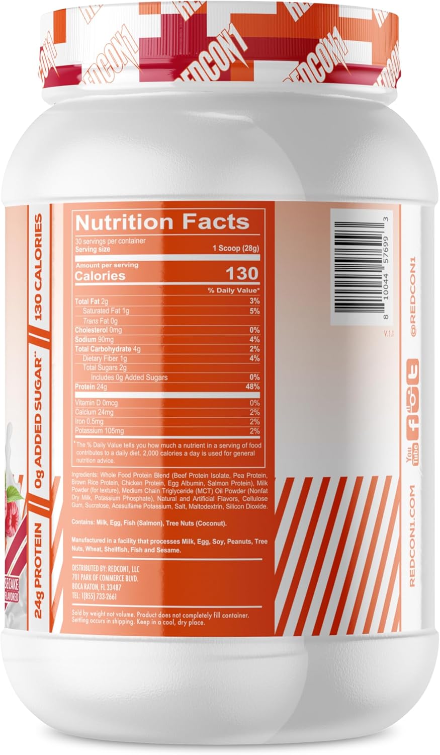 REDCON1 MRE Lite Whole Food Protein Powder, Juniors, Raspberry Swirl Cheesecake - Low Carb, Whey Free Meal Replacement with Animal Protein Blends - Easy to Digest Supplement with MCT Oil (30 Servings)