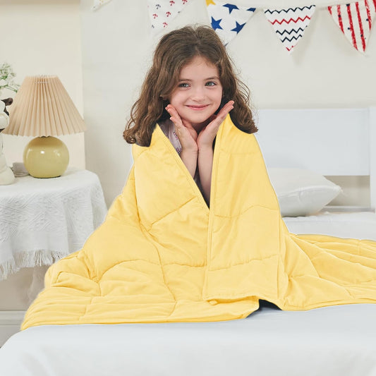 yescool Weighted Blanket (5 lbs, 36" x 48", Yellow) Cooling Heavy Blanket for Sleeping Perfect for 40-60 lbs, Breathable Blanket with Premium Glass Bead, Machine Washable