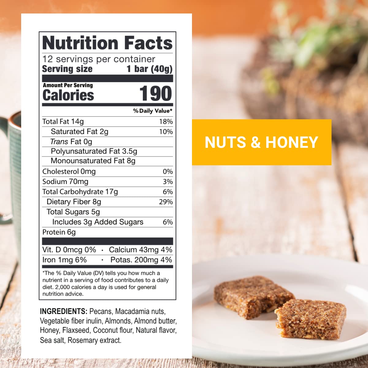 Prolon Fast Bars | Keto, Gluten Free, Dairy Free, Plant Based Protein, Intermittent Fasting Bars | Developed to Not Break Your Fast | Nuts & Honey, 24 Ct