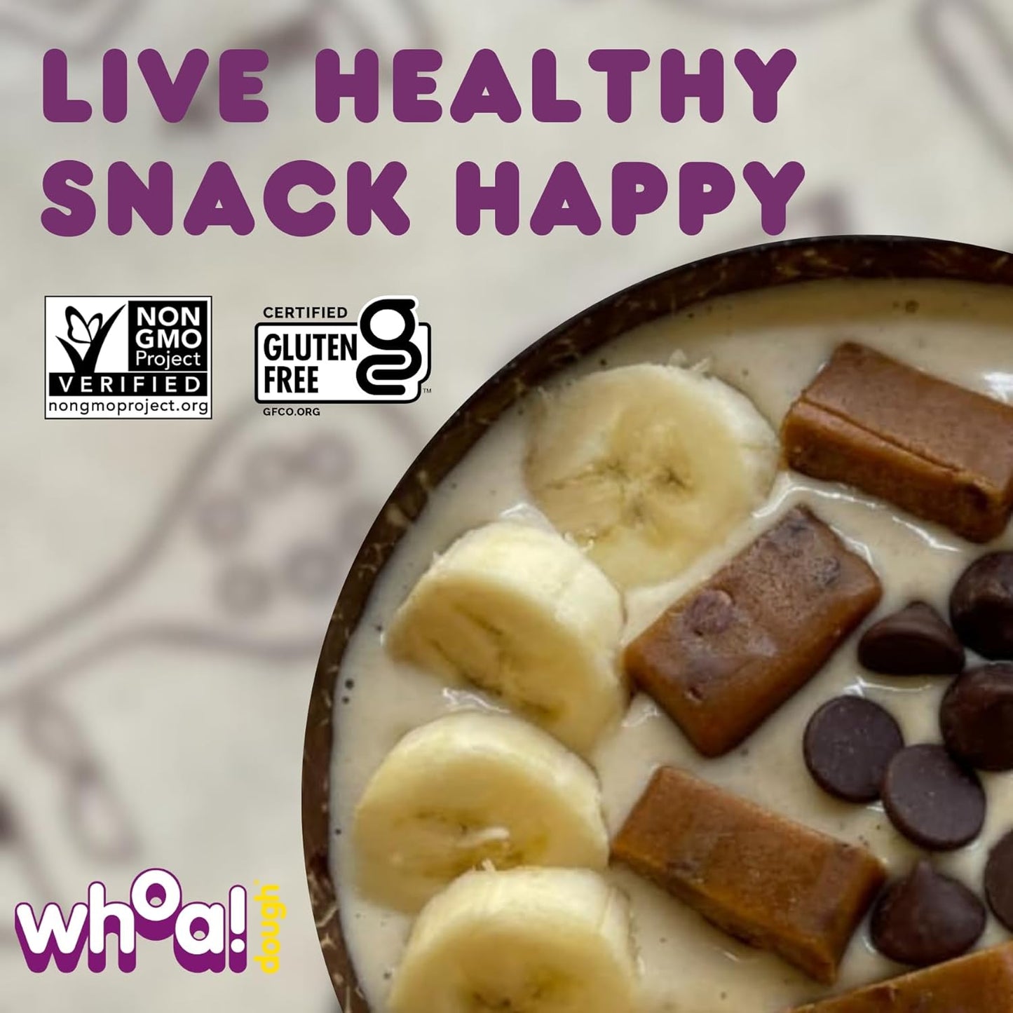 Whoa Dough Edible Cookie Dough Bars- Certified Non-GMO, Kosher and Gluten Free Bars - Healthy Snack Foods - Plant Based Snacks Made With Real Ingredients - Brownie Batter Cookie Dough - 10 Pack