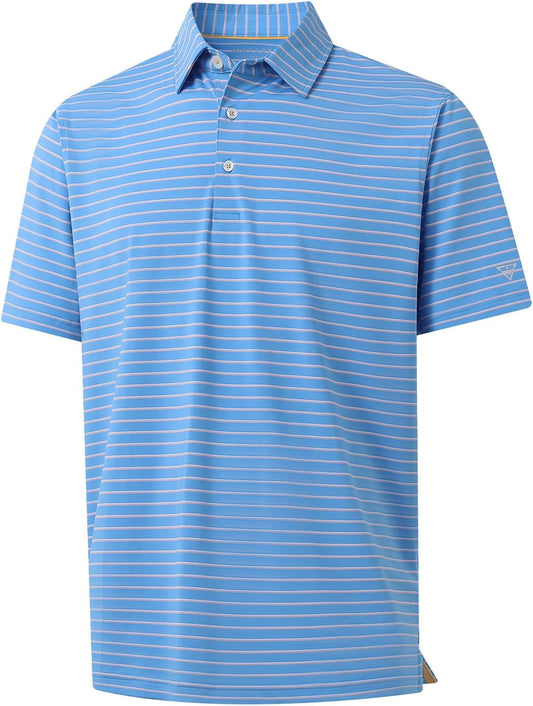 M MAELREG Golf Shirts for Men Moisture Wicking Striped Polo Performance Dry Fit Business Sports Mens Polo Shirts Short Sleeve
