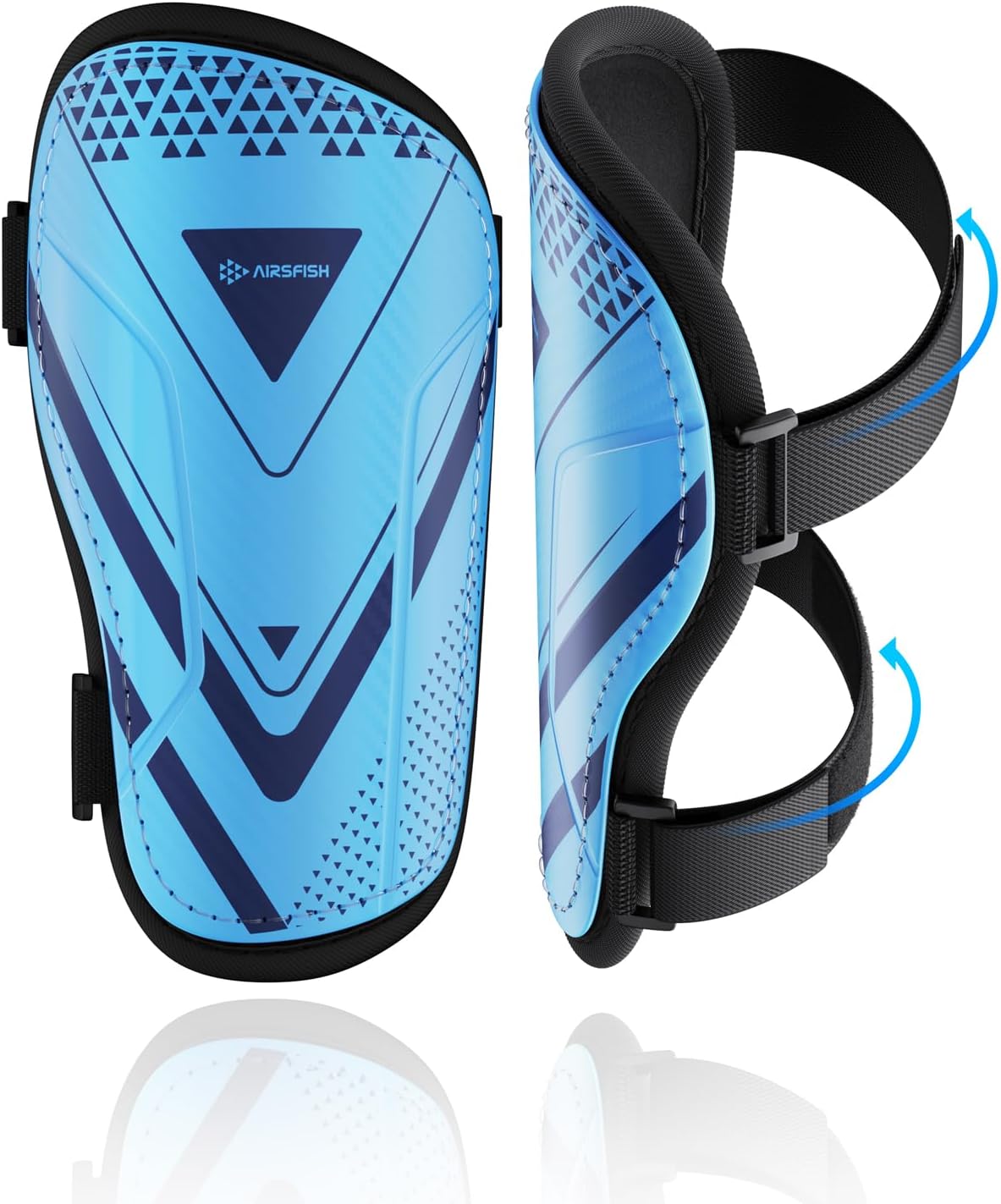 Shin Guards Soccer Kids Youth, CE Certified Airsfish Shin Guard Protection Gear for 2-18 Years Old Boys Girls Teenagers High Impact Resistant Breathable Comfortable 1 Pair 4 Sizes