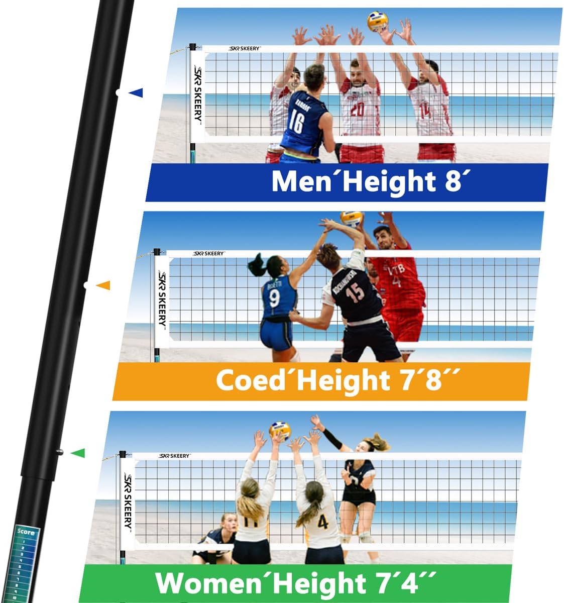 Outdoor Heavy Duty Volleyball Net Set, Anti-Sag Design, Adjustable Aluminum Poles, Portable Volleyball Net for Backyard,Grass and Beach