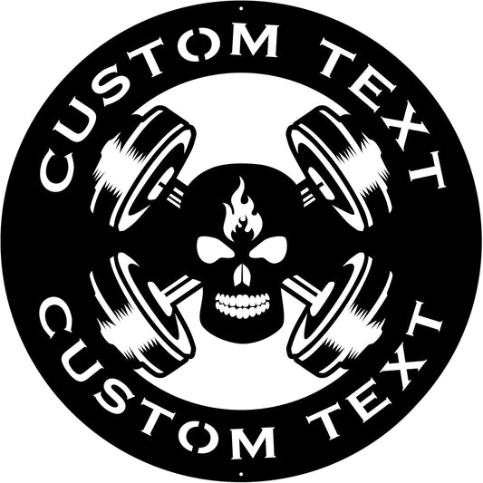 Custom Metal Skull Barbell Gym Name Sign, Dead Lift Den Workout Room Wall Art, Personalized Home Gym Sign, Custom Gym Decor, Workout Garage