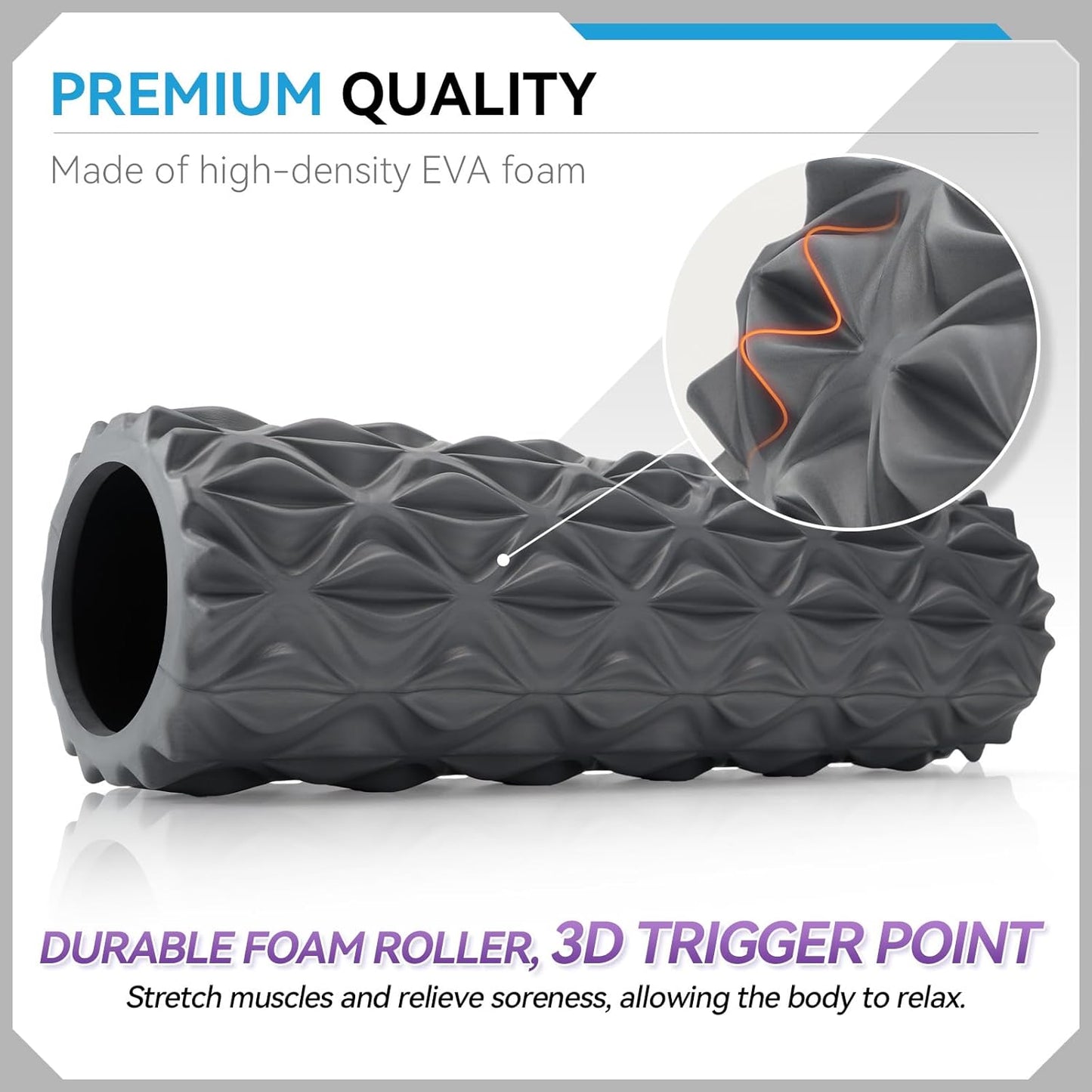 Foam Roller - 15 inch Deep Tissue Massager for Muscle Massage, Myofascial Trigger Point Release, Exercise, Yoga, Pilates & Stretching(Gray)