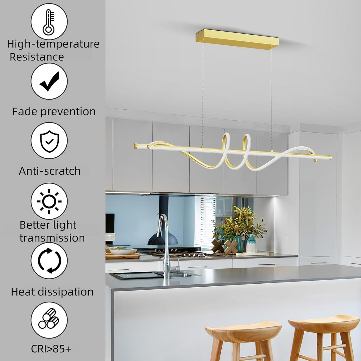 Modern Pendant Lights Fixture, 39in Aluminum LED Ceiling Chandelier with Remote Control Dimmable 3000k-6000K Color Temperature, Island Lighting Lamp for Kitchen, Dining Room