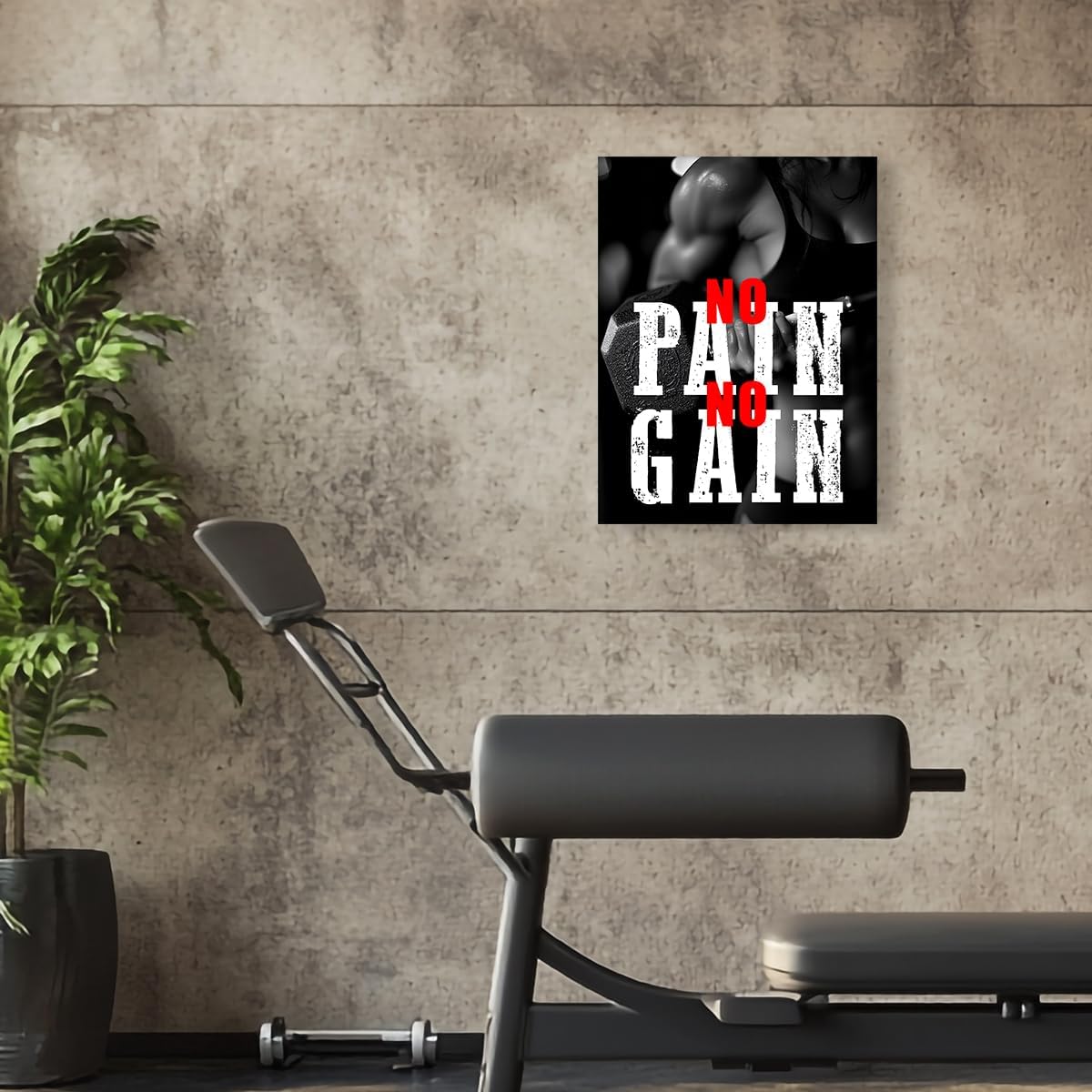 OTINGQD Inspirational Gym Wall Decor,Fitness Quotes Wall Art,No Pain No Gain Canvas Wall Decor for Home Gym