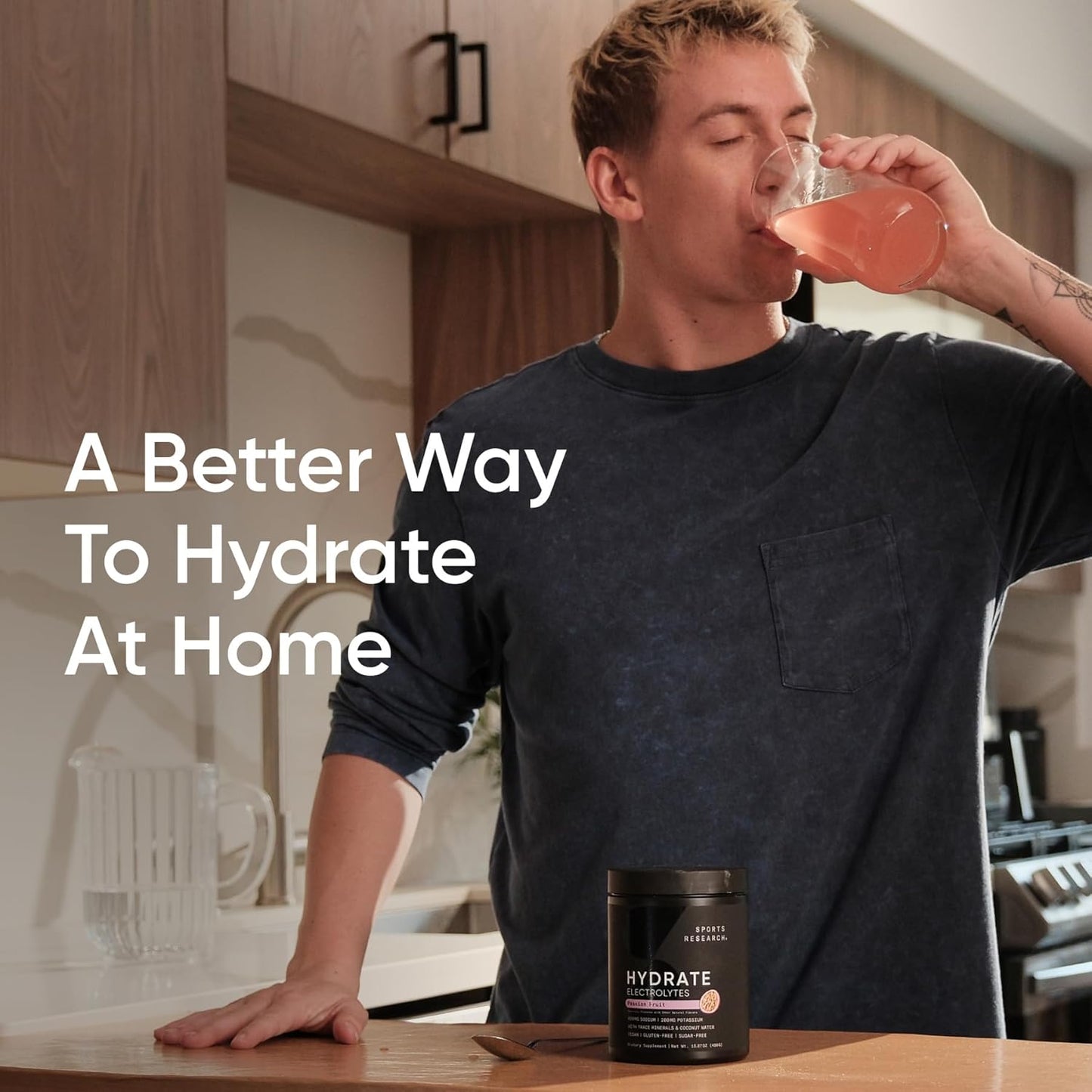 Sports Research® Hydrate Electrolytes Powder - Sugar-Free & Naturally Flavored with Vitamins, Minerals, and Coconut Water - Supports Hydration - Passion Fruit - 90 Servings