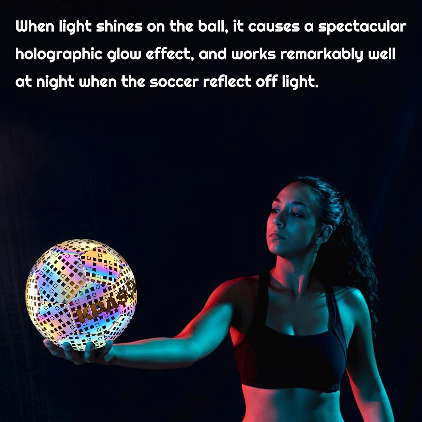 Soccer Ball, Holographic Reflective Glowing Soccer Ball for Men Women Training
