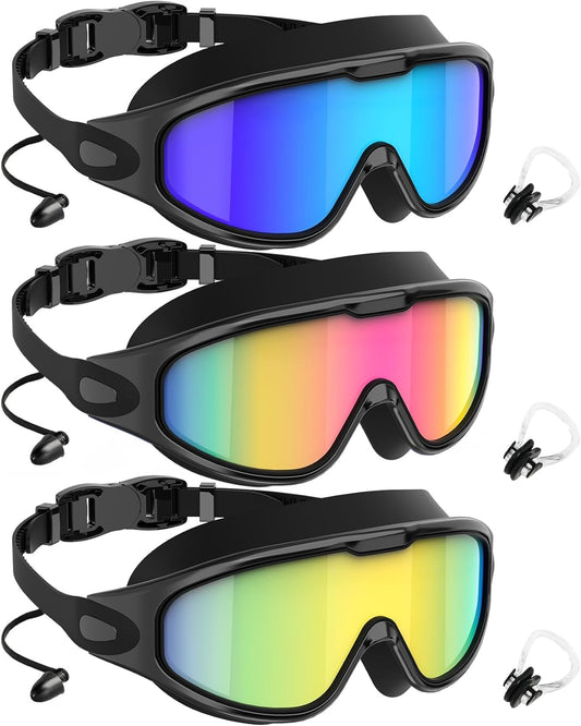 NSSIW Goggles Swimming Adult Swim-Goggles: Wide View with UV400 Protection Anti Fog No Leak for Men and Women 3 Pack