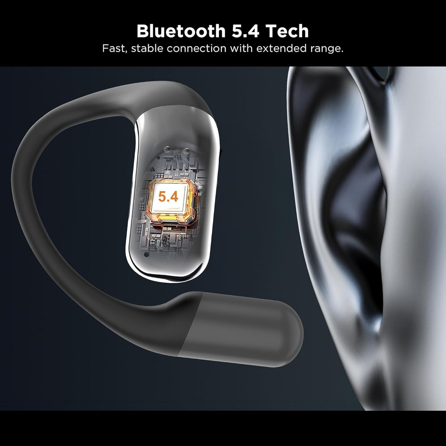 BUGANI Open Ear Headphones Wireless Earbuds,5.4 Bluetooth Headphones, IPX5 Waterproof Ear Buds for Running Workout Cycling Gift (Black)