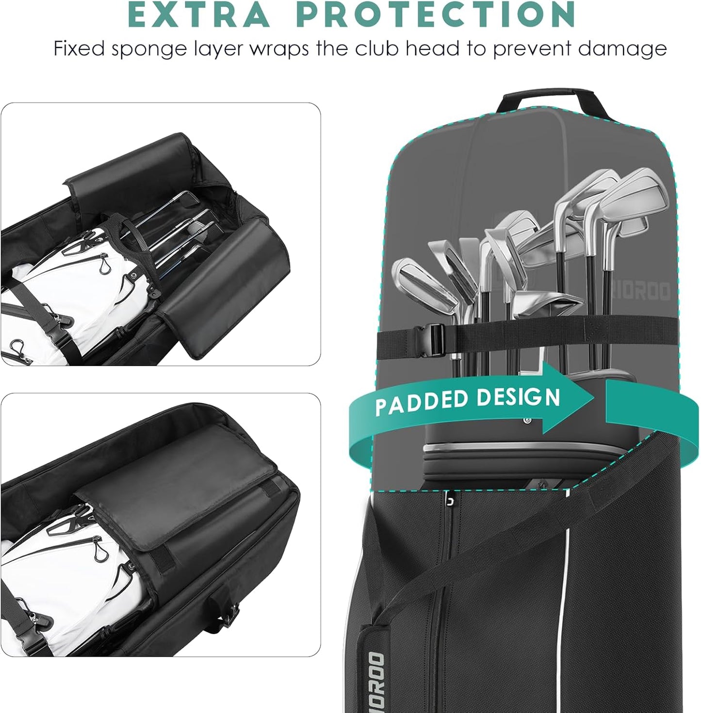 Golf Travel Bags for Airlines with Wheels, Soft-Sided 900D Oxford Cover, Padded Club Protection, Universal Fit Golf Gifts for Men and Women