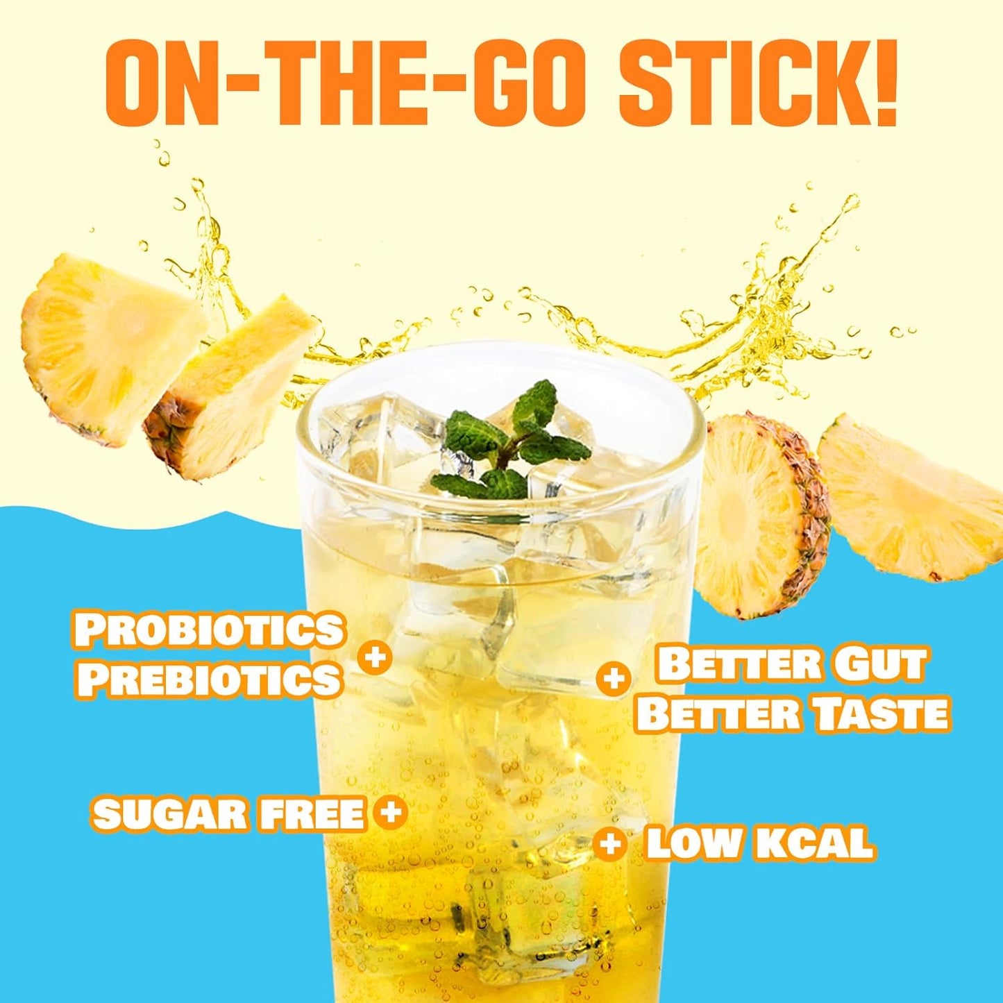 TEAZEN Pineapple Kombucha Tea, Hydration Drink Mix, Sugar Free, Live Probiotics & Prebiotics, 10 Sticks, 1.76oz