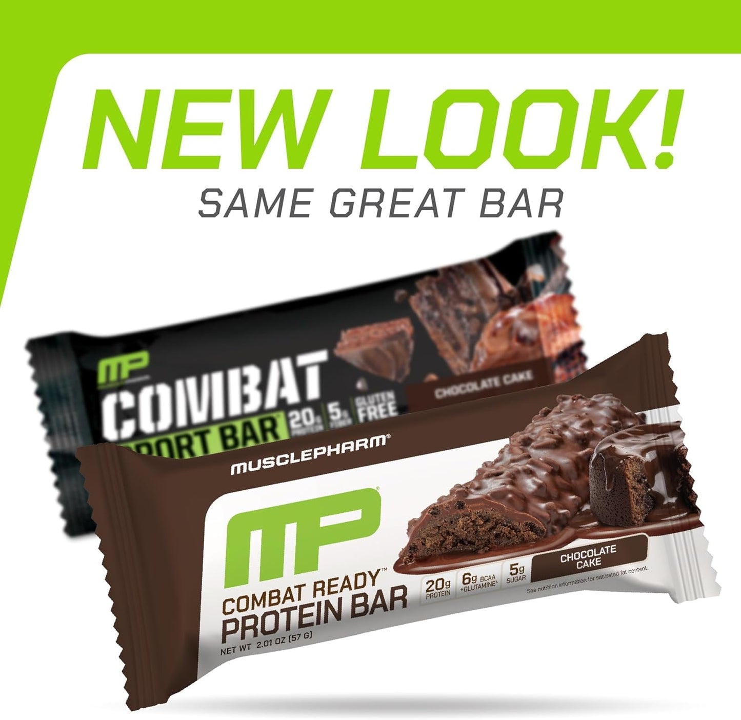 MusclePharm Combat Sport Bar, Chocolate Cake Flavor High Protein Bars, Combat Cravings, Fuel Performance & Meet Energy Demands, 20g Protein from Whey Protein, 5g Fiber, Gluten Free, 12 Bars