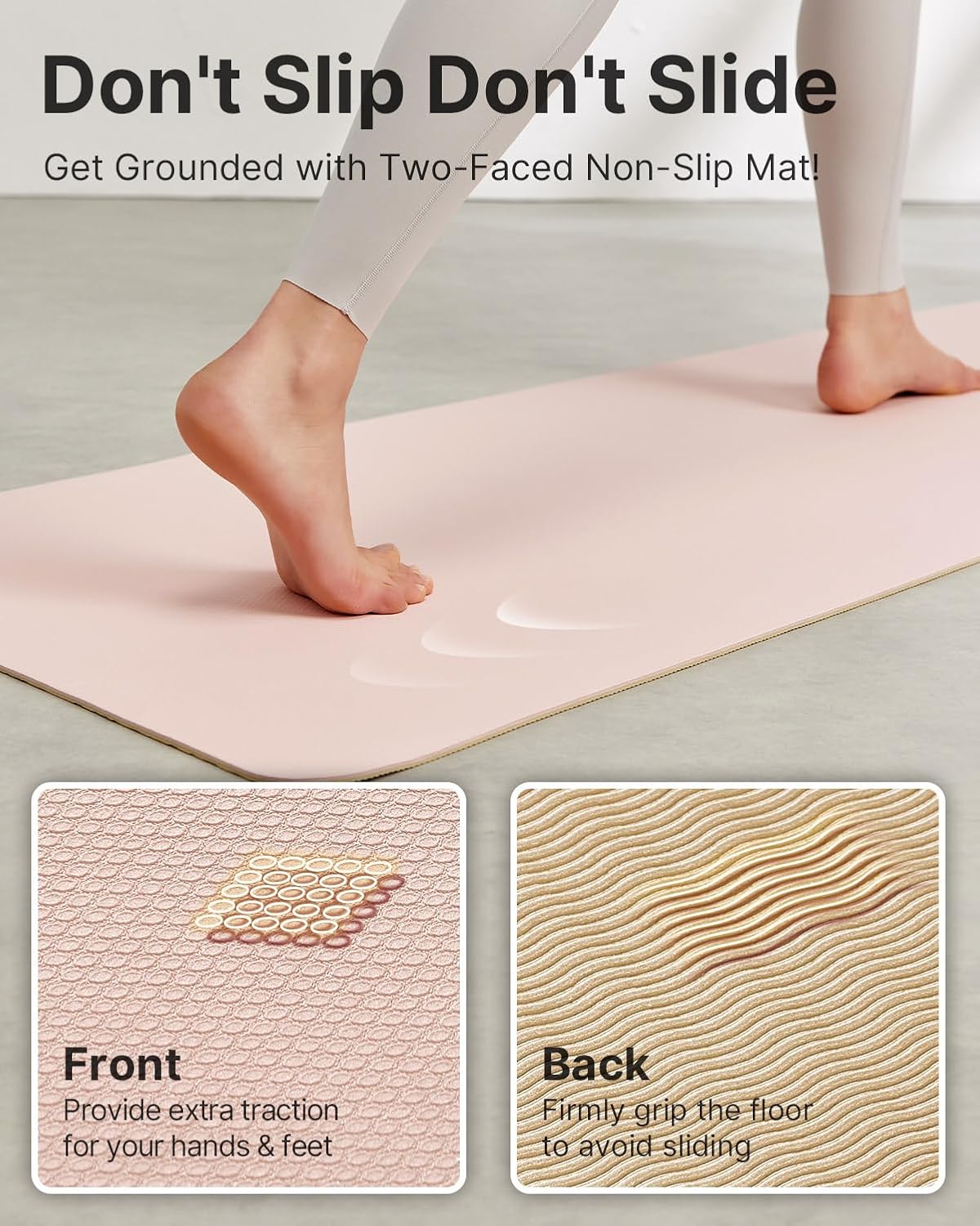 Yoga Mat,Non-Slip TPE Exercise Mat(1/4 Inch) for Pilates, Fitness & Barefoot Workouts, Home Gym Studio with Strap & Bag