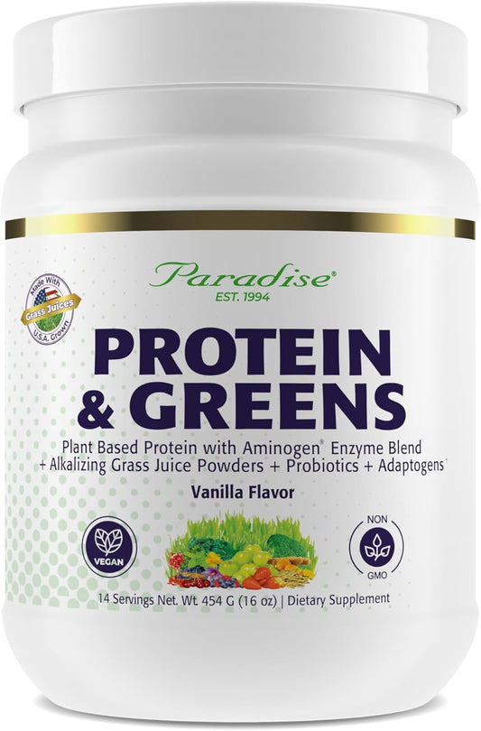 Paradise Herbs ORAC Energy Proteins & Greens Powder, Antioxidant Power of 24 Servings of Fruits & Vegetables in 1 Scoop + 20g Protein, Vanilla, 14 Servings