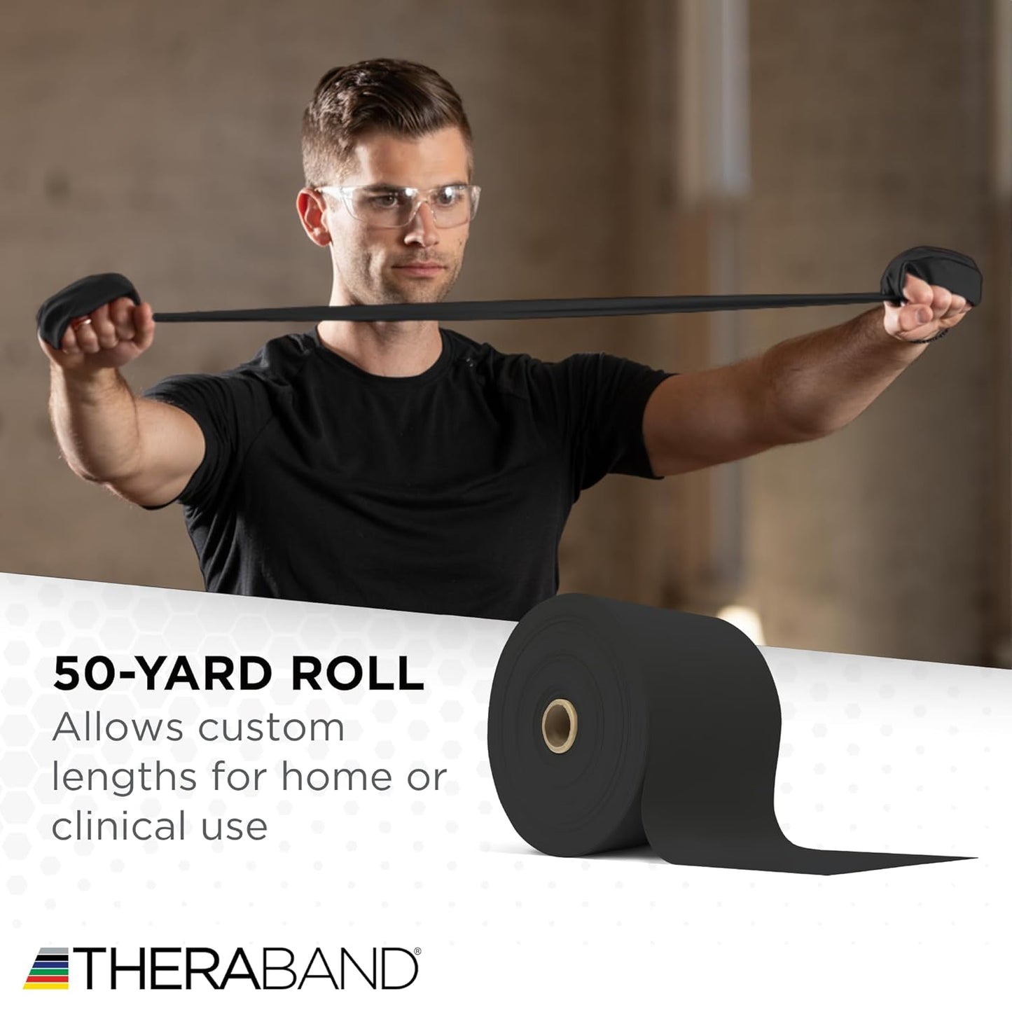 THERABAND Resistance Band, Black, Special Heavy, 50-Yard Roll, Latex-Free, Elastic Band for Exercise, Physical Therapy, Yoga, Pilates, Stretching, Home Workouts, Cut-to-Length, Color-Coded Levels