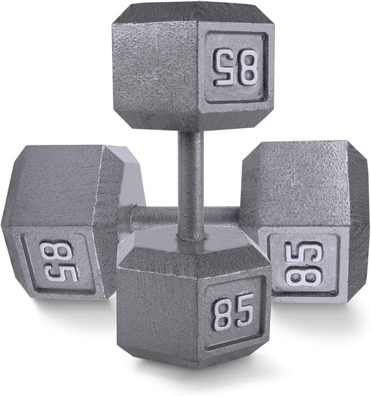WF Athletic Supply Cast Iron Solid Hexagon Gray/Black Dumbbells, Strength Training Free Weights Set of 2 for Women and Men, Hand Weights Sold by Pairs, Multi-Select Size Options Available