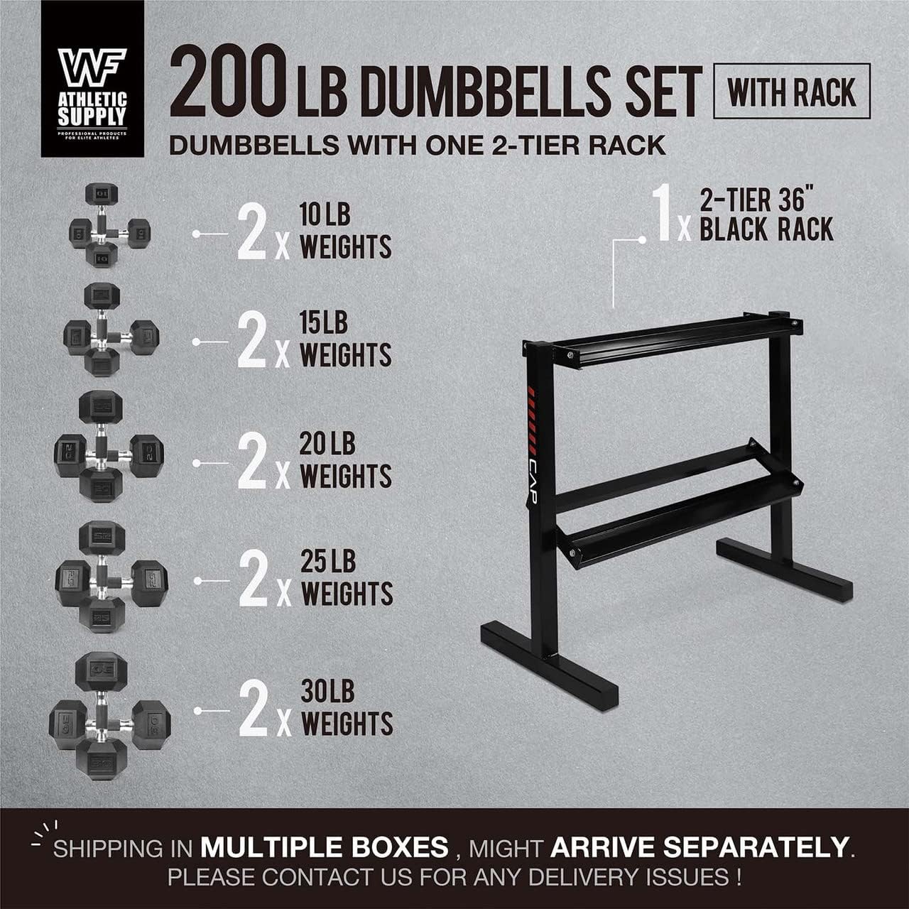 WF Athletic Supply Rubber Encased Hex Dumbbells with Rubber Grip Contoured Handle for Muscle Toning, Strength Building & Full Body Workout