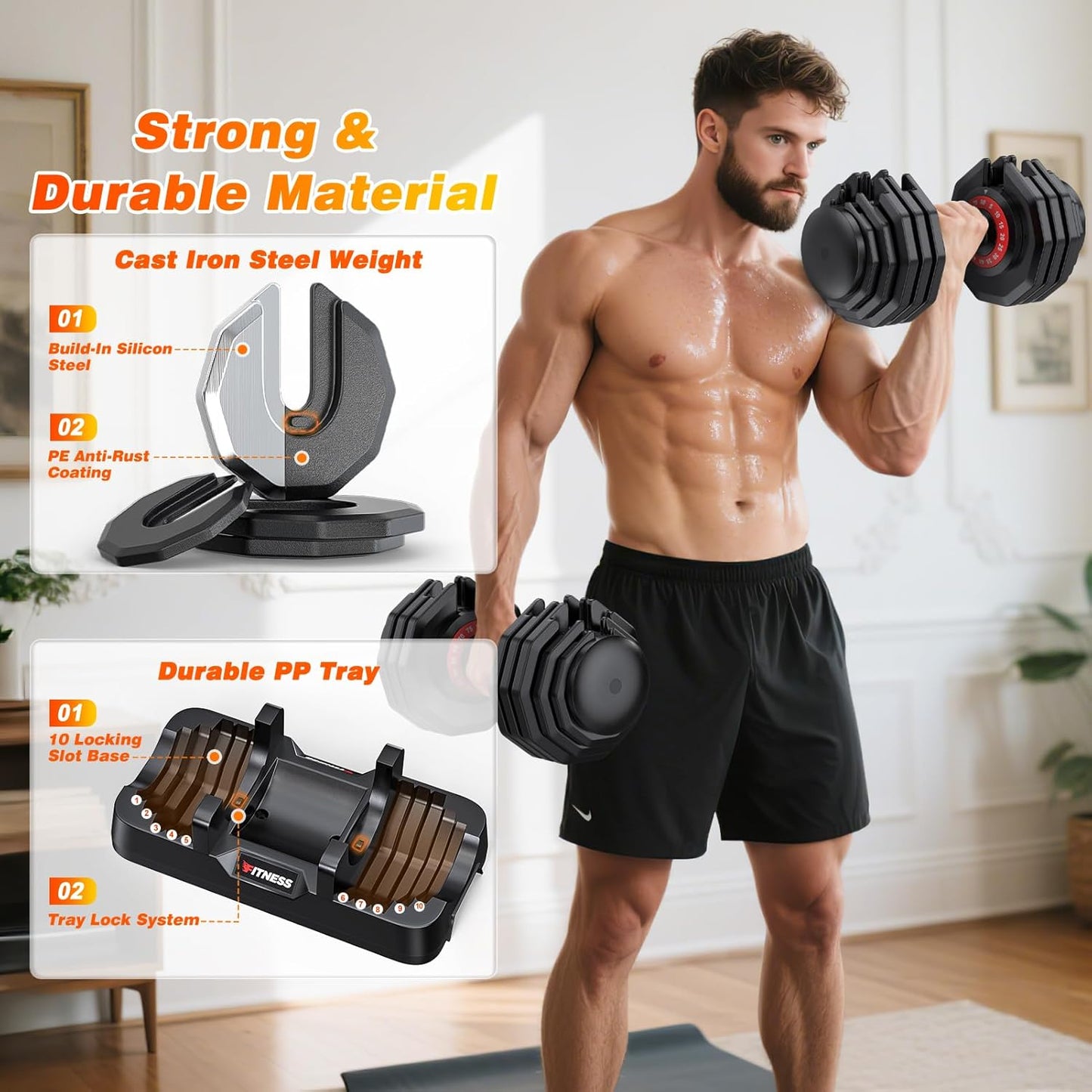 XDDIAS Adjustable Dumbbell Set of 2-25LB/55LB Set-1Sec Adjustable Dumbbell Weights-5 in 1 Free Weights Dumbbells Set with Effortless Tray/No-Slip Handle-Compact Size for Women/Men at Home Gym
