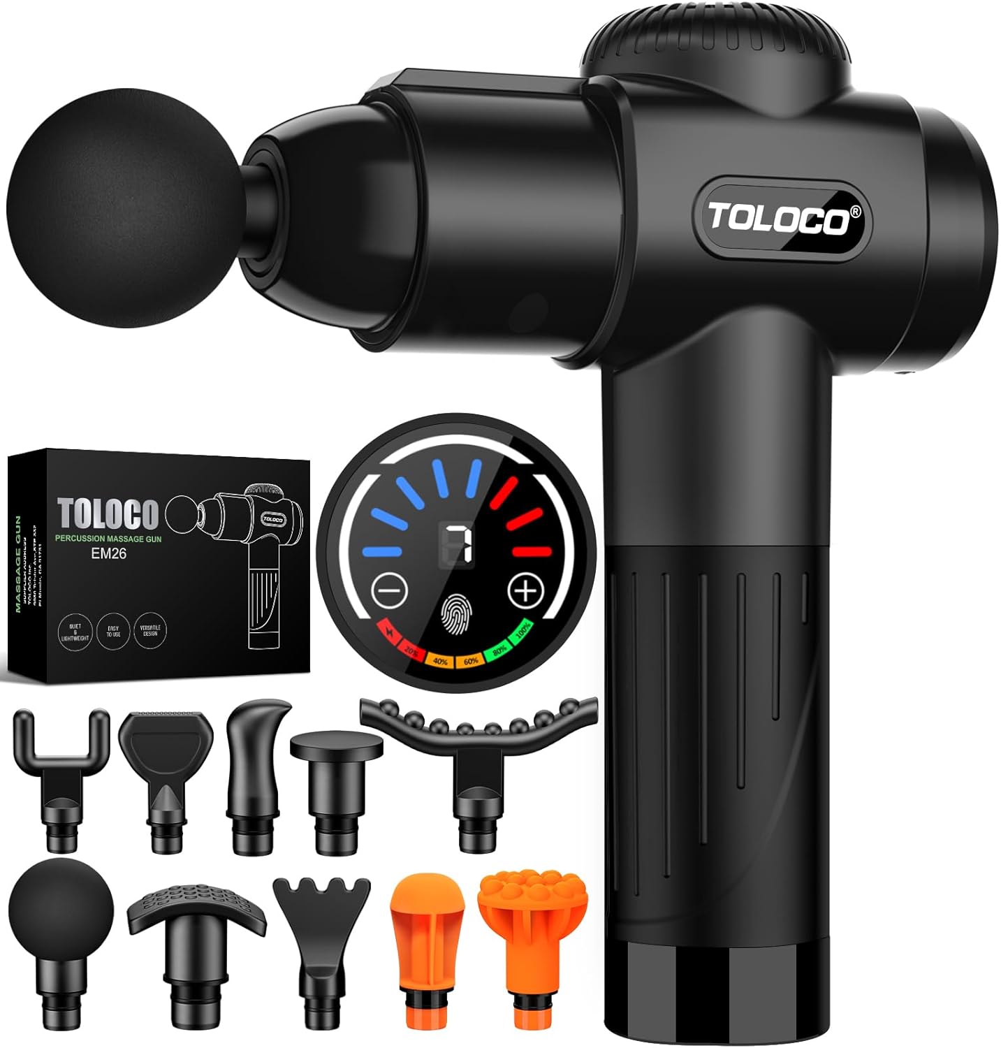 TOLOCO Massage Gun, Deep Tissue Back Massage for Athletes for Pain Relief, Percussion Massager with 10 Massages Heads & Silent Brushless Motor, Gifts for Fathers Day, Black