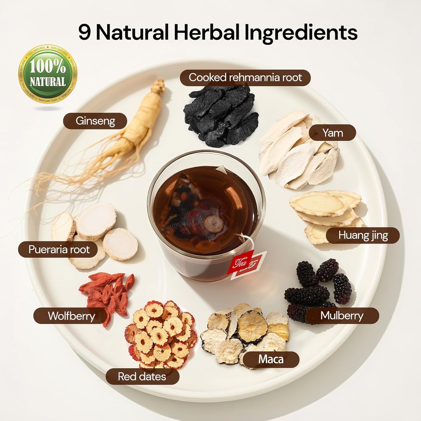 Kidney Tea Formula Ginseng Nine Treasure Tea, Natural Kidney Cleanse Detox & Repair Ginseng & Mulberry Herbal Teabags for Men & Women, 9 Precious Ingredients Formula (2 Pack/50 Bags)