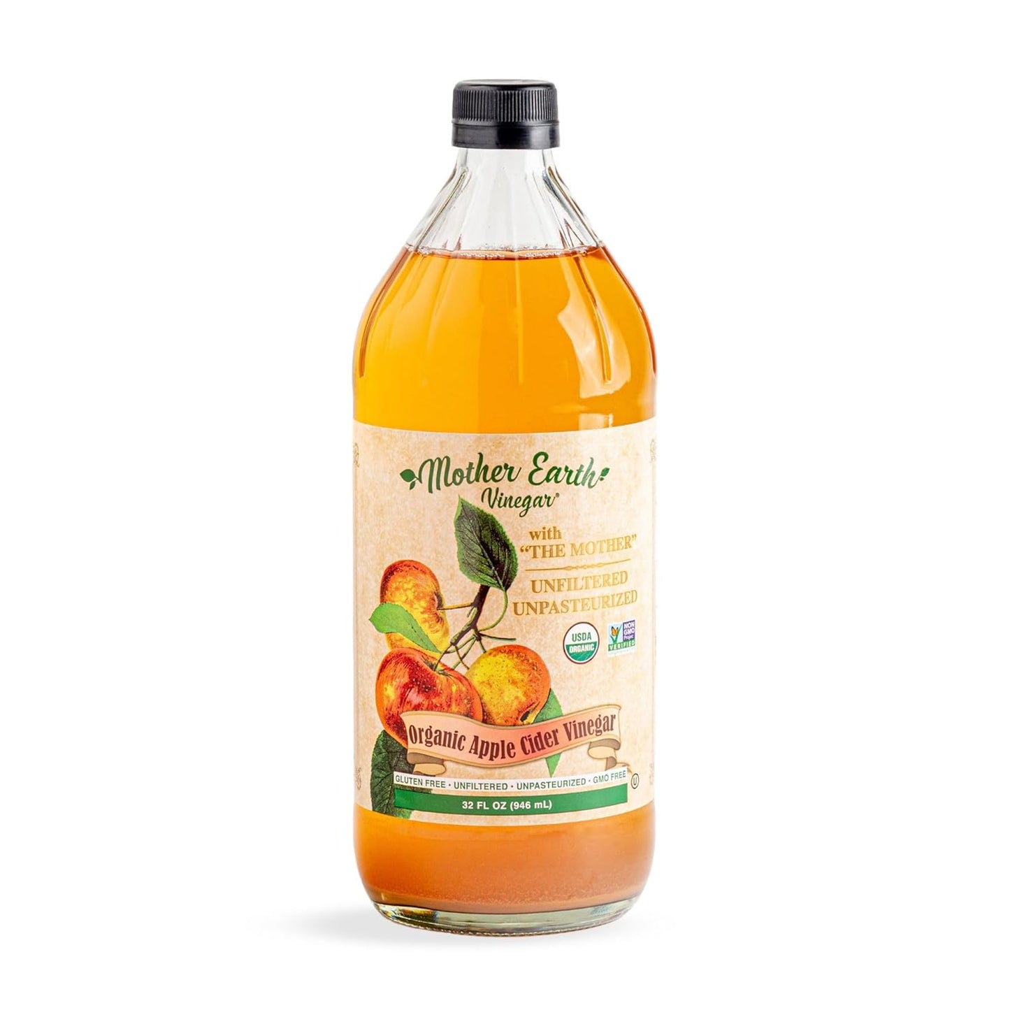 Mother Earth, Organic Apple Cider Vinegar with The Mother, Fresh Pressed Organic Apples, OACV, ACV, Raw, Unpasteurized, Unfiltered (1/32oz Glass Bottle)