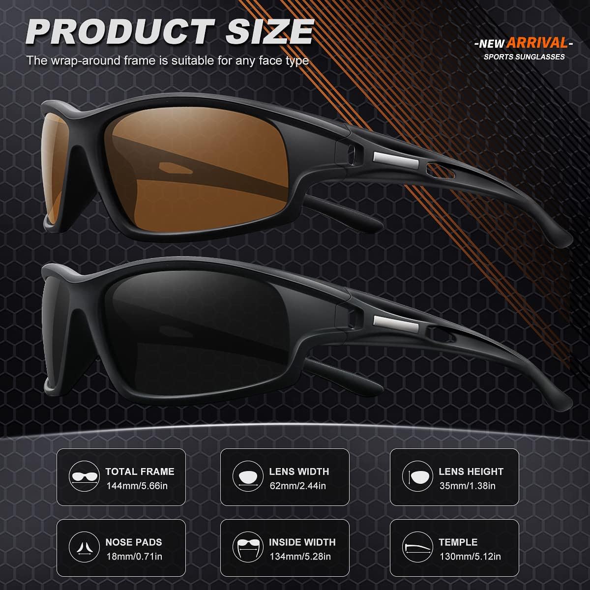 Polarized Sports Sunglasses for Men 100% UV Protection Wrap Around Unbreakable Sun Glasses for Fishing Driving