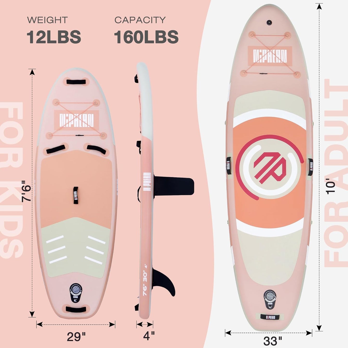 Niphean Inflatable Stand Up Paddle Board with SUP Accessories, Anti-Slip EVA Deck, 10’6’’ Inflatable Paddle Boards for Adults & Youth of All Skill Levels