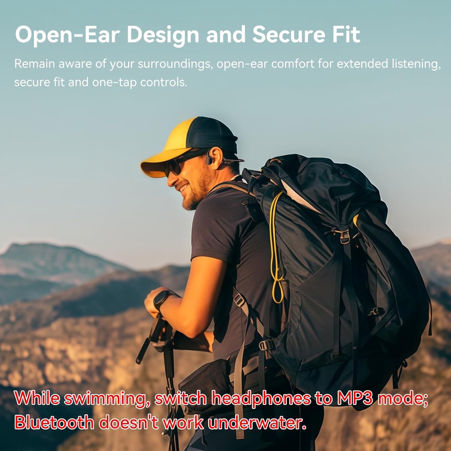 Swimming Headphones IP68 Waterproof, Open Ear Bone Conduction Headphones Bluetooth 5.4 with 32GB MP3 Player, Secure Comfort Underwater Swim Earbuds for Jogging Cycling Fitness-SurfAudio(Black)