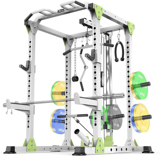 Power Cage Multi-Function Power Rack with Cable Crossover System,1800 LBS Capacity Squat Rack with Weight Bench,for Home Gym