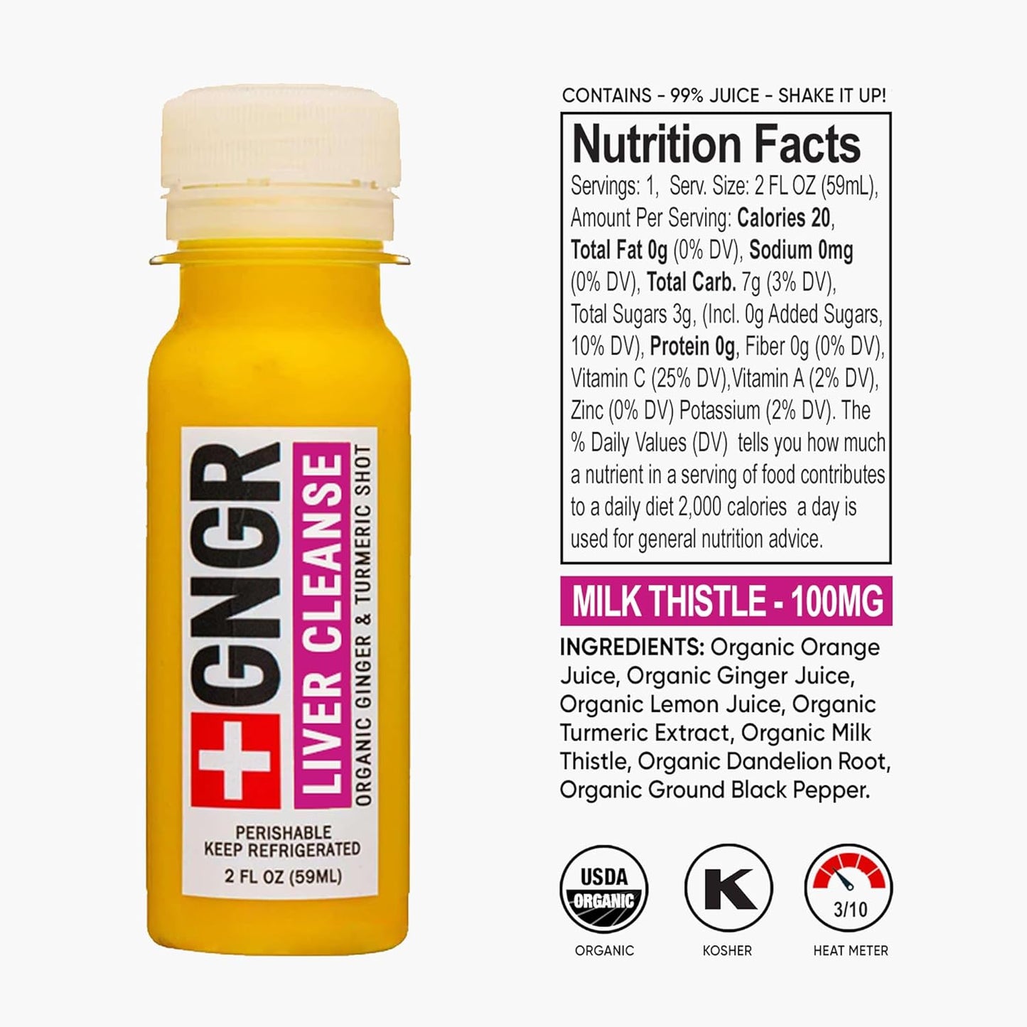 +GNGR Liver Cleanse Shot, Cold-Pressed Ginger Shot with Milk Thistle, Dandelion Root, Turmeric Root, Immunity Shot for all natural Liver Support, Detox, Immunity, Digestion, Cleanse (2 Oz, Pack of 12)