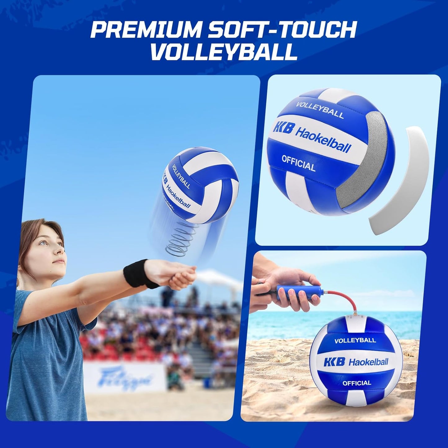 Haokelball Volleyball Net for Backyard Outdoor Portable Volleyball Net Set with Volleyball Antennas, Aluminum Poles, Tension Adjuster and Volleyball