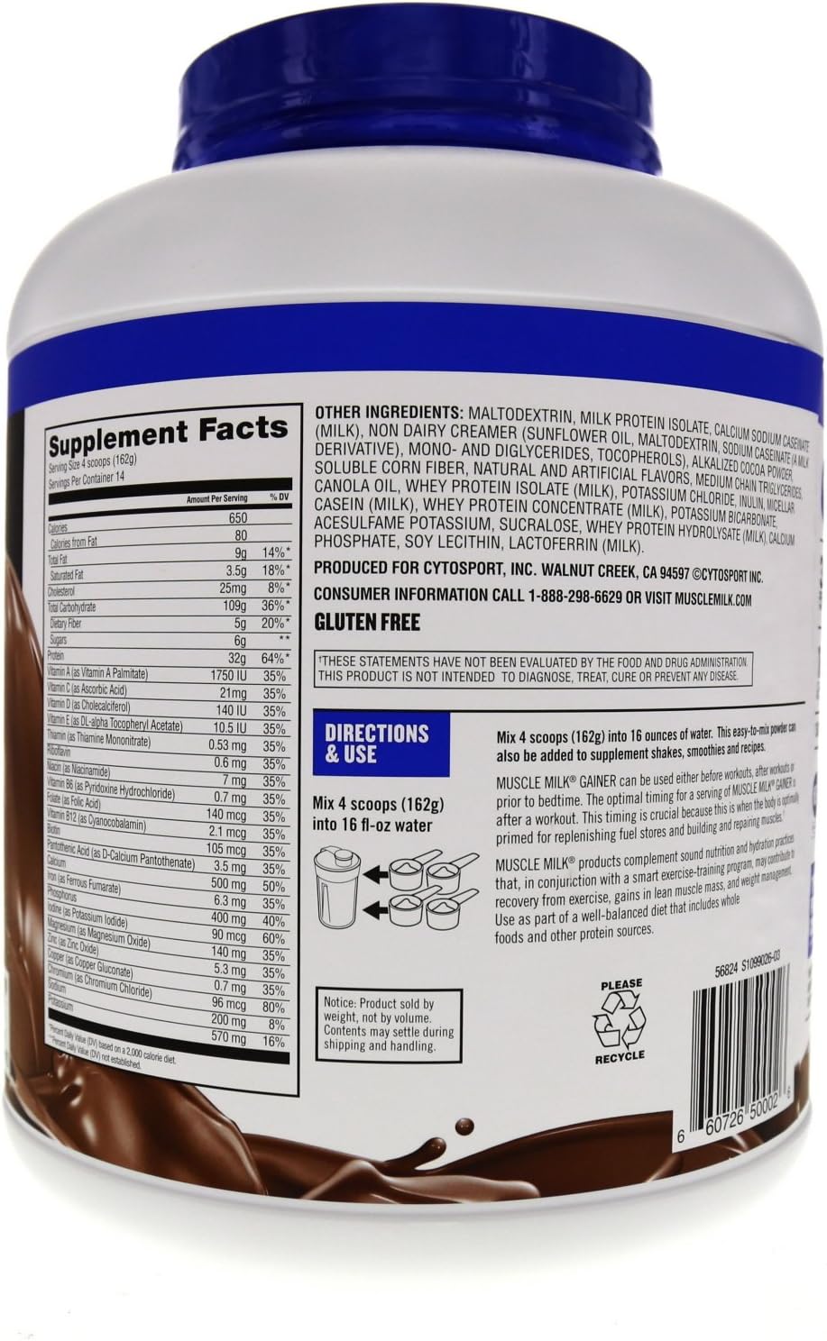 Muscle Milk Gainer Protein Powder, Chocolate, 32g Protein, 5 Pound