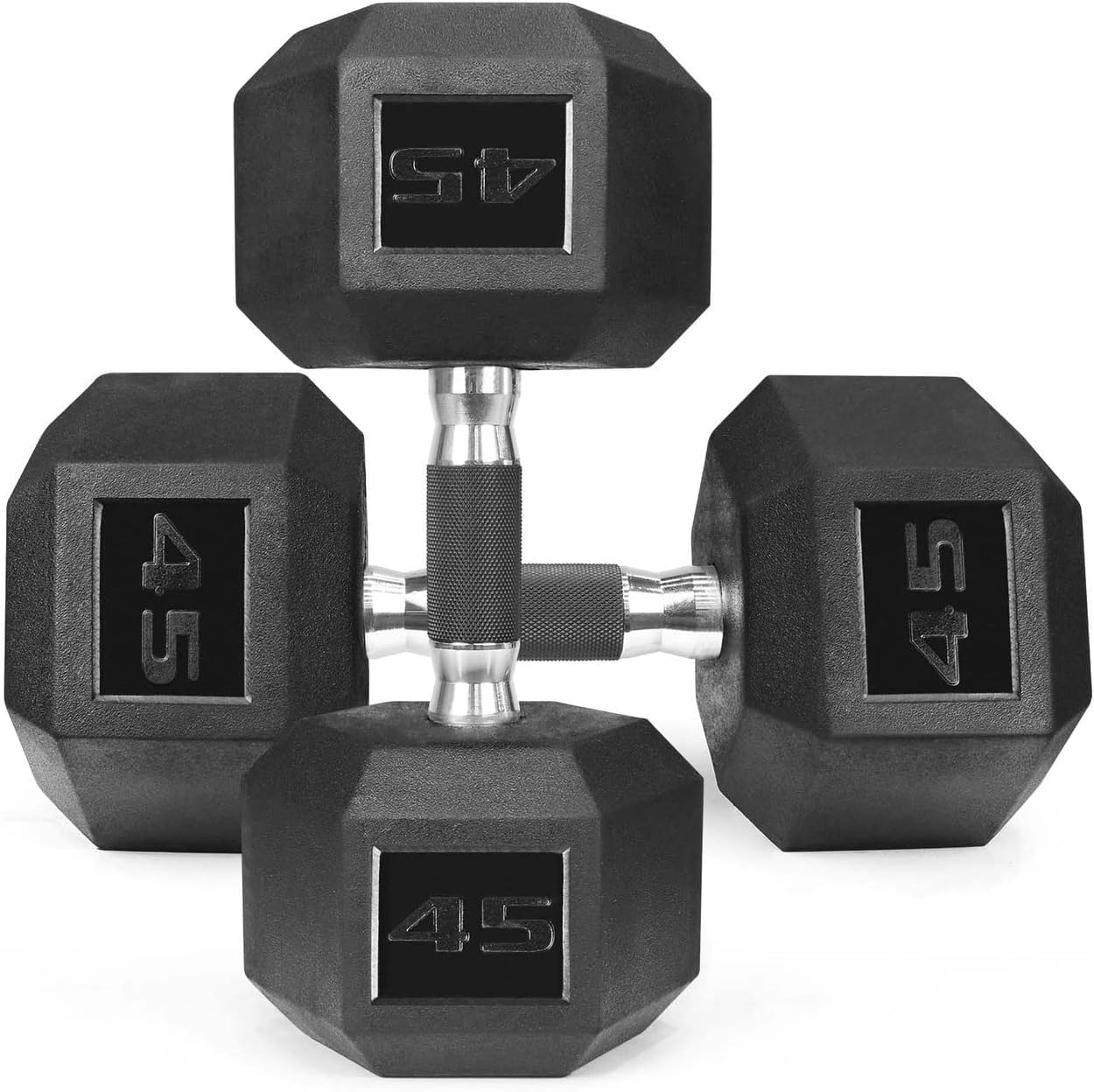 WF Athletic Supply Rubber Encased Hex Dumbbells with Rubber Grip Contoured Handle for Muscle Toning, Strength Building & Full Body Workout
