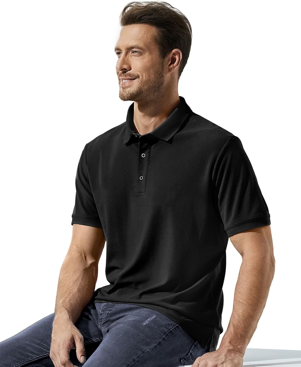 MIER Polo Shirts for Men Short Sleeve Quick Dry Polyester Collared Shirts Casual Golf Shirts, Moisture-Wicking