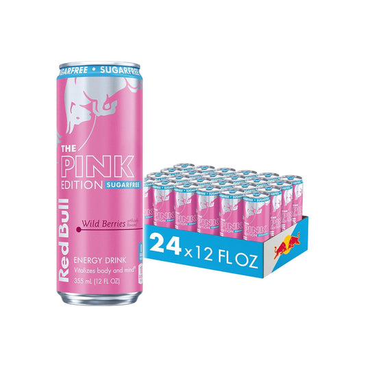 Red Bull Pink Edition Sugar Free Energy Drink, Wild Berries, 12 fl. z., Case of 24 cans, with 114mg Caffeine, Taurine & B Vitamins