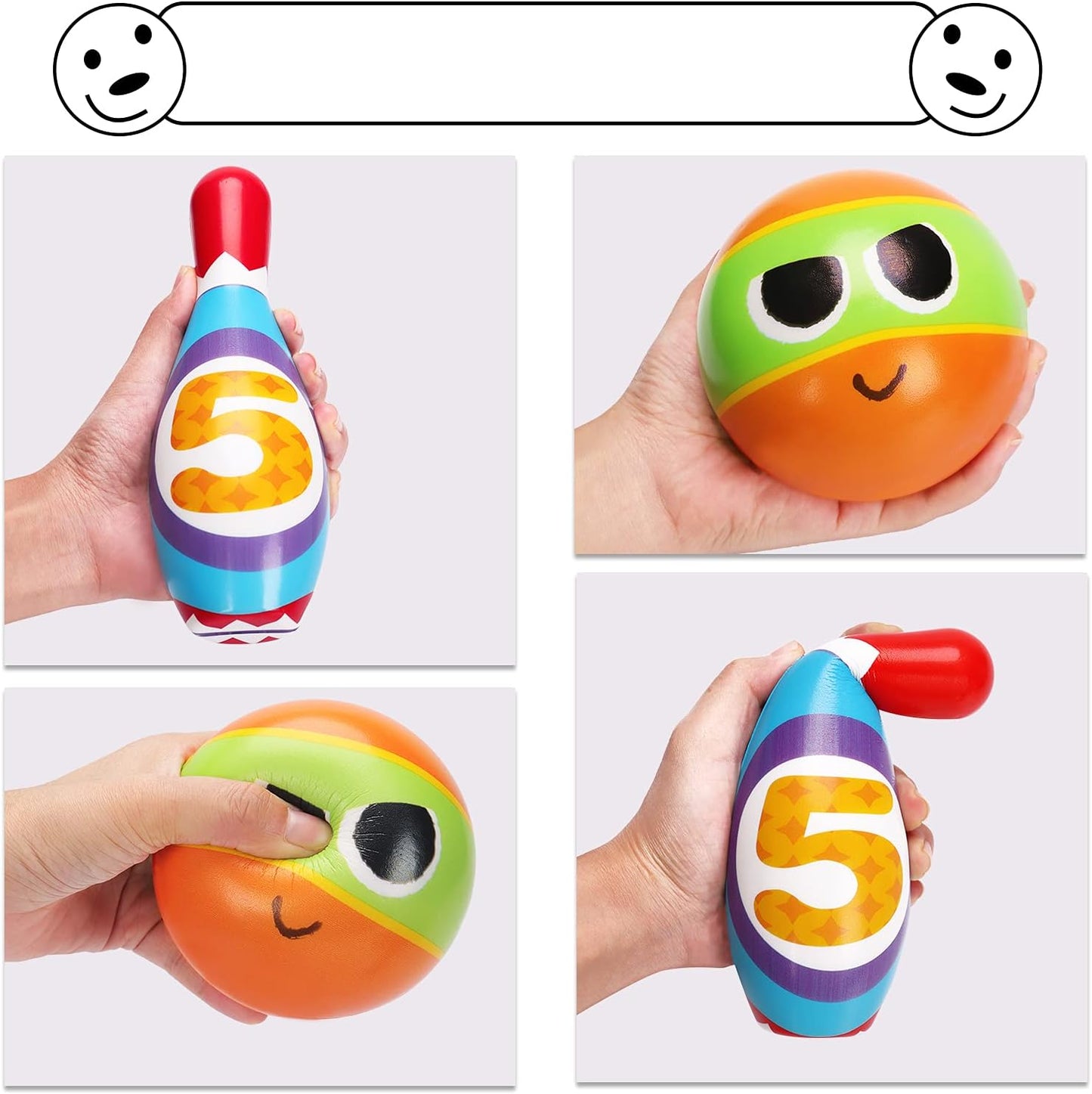 Kids Bowling Set Indoor Bowling for Toddler 1-3 3-5 Soft 10 Indoor Colorful Foam Pins 2 Bowling Ball Printed Number Developmental Sensory Toy Age 2-4 Toddler Bowling Birthday Gift Present Gift