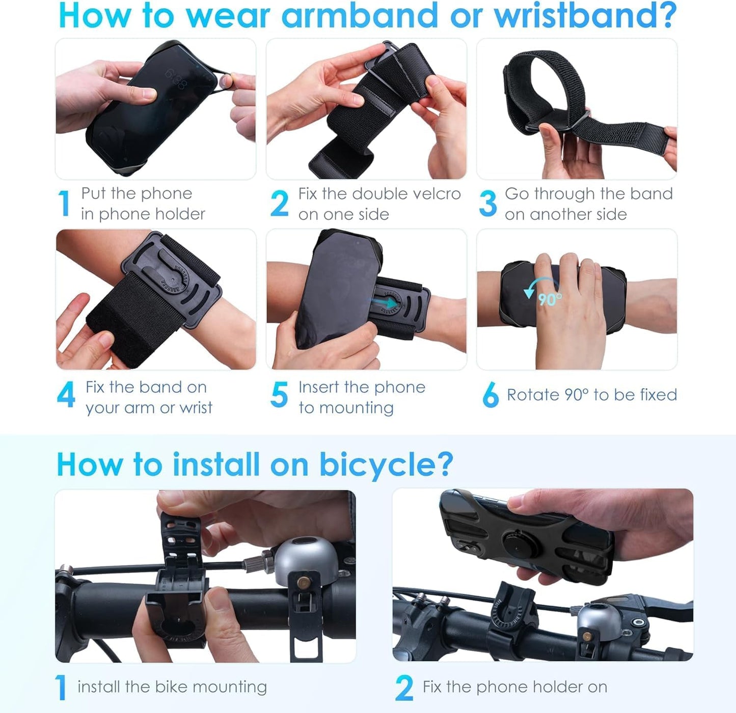 Cikyner Running Armband : 3 in 1 Sports Phone Holder - 360 Rotatable & Detachable for 4.5-7'' iPhone - Gym Running Hiking