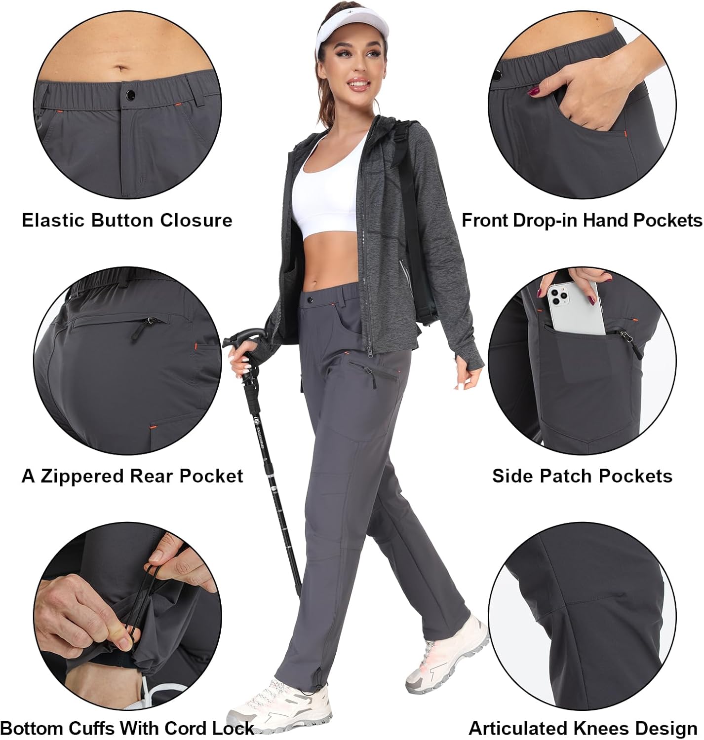 GymBrave Women's Hiking Cargo Pants Quick Dry Outdoor Camping Capris Water Resistant UPF 50 with Zipper Pockets