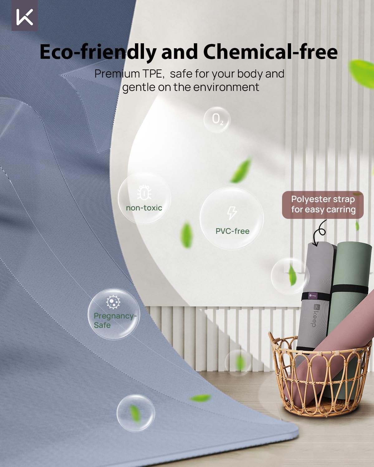 KEEP Yoga Mat, 32" Extra Wide Exercise Mat with Strap for Men and Women, 7mm Thick Double-Sided Non-Slip Eco-friendly Yoga Mat for Pilates, Workout and Fitness