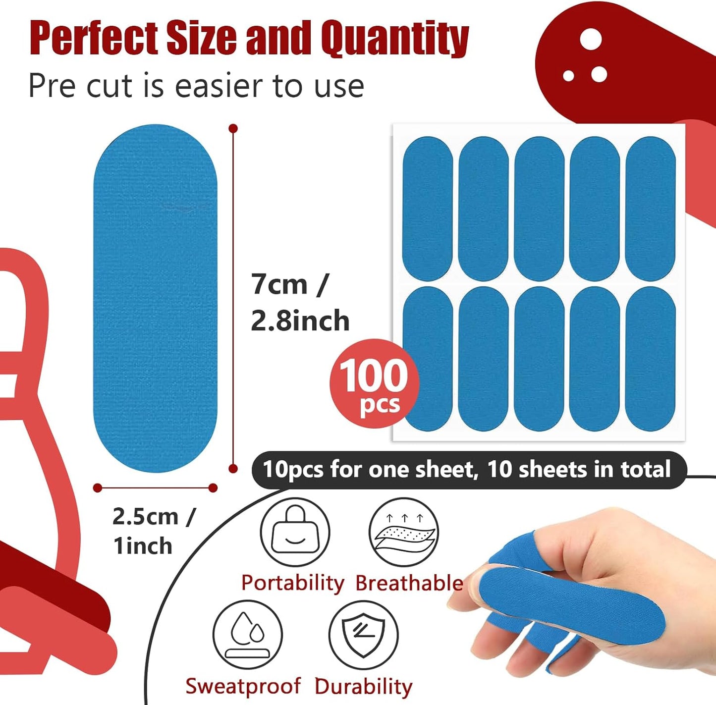 100 PCS Bowling Thumb Tape - Bowling Finger Tape - Thumb Tape Protector for Bowling(Multiple Colors, 1 x 2.8 Inches, Breathable)