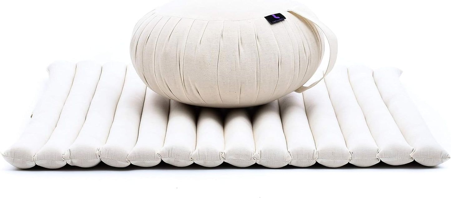 Leewadee Meditation Cushion Set – 1 Round Zafu Meditation Pillow and 1 Square Roll-Up Zabuton Meditation Mat, Pillows Bundle Filled with Kapok
