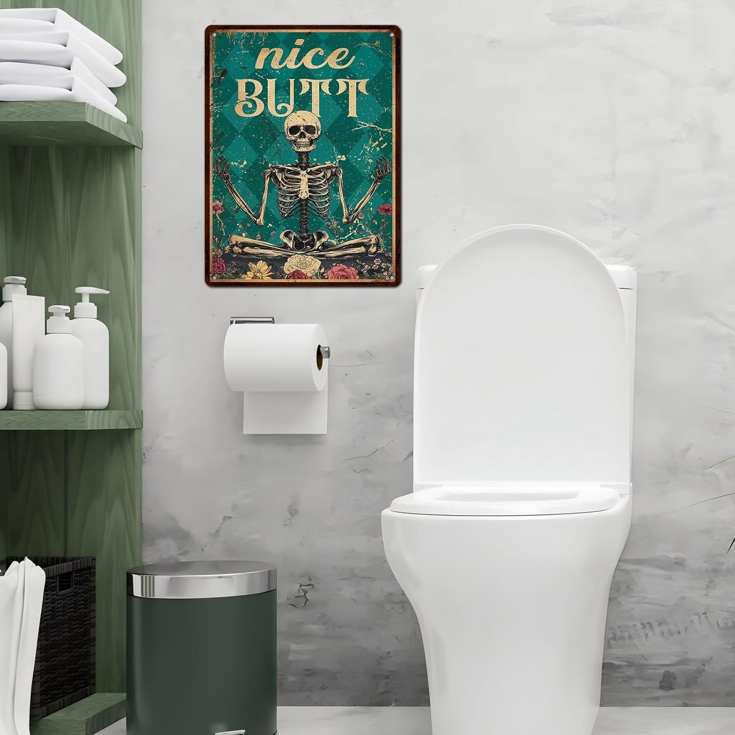 Skeleton Decor Tin Sign Retro Funny Skeleton Metal Sign for Bedroom Cafe Home Coffee Kitchen Bathroom Funny Wall Decor Art 12 * 16inch