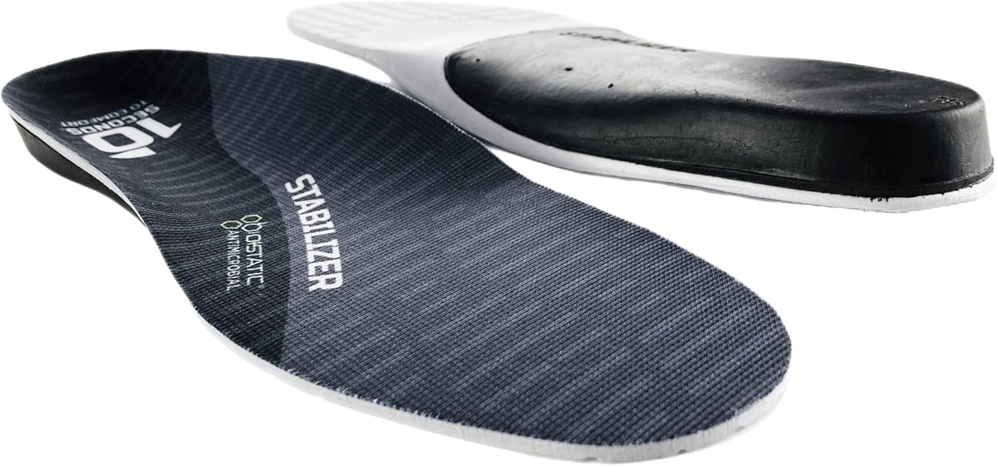 10 Seconds Stabilizer Insole, Medium Corrective Arch, Soft Support, Designed for Instability and Low-Profile Footwear, Deep Heel Cup, Anti Odor and Blister Topper (M 9.5/10.5, W12)