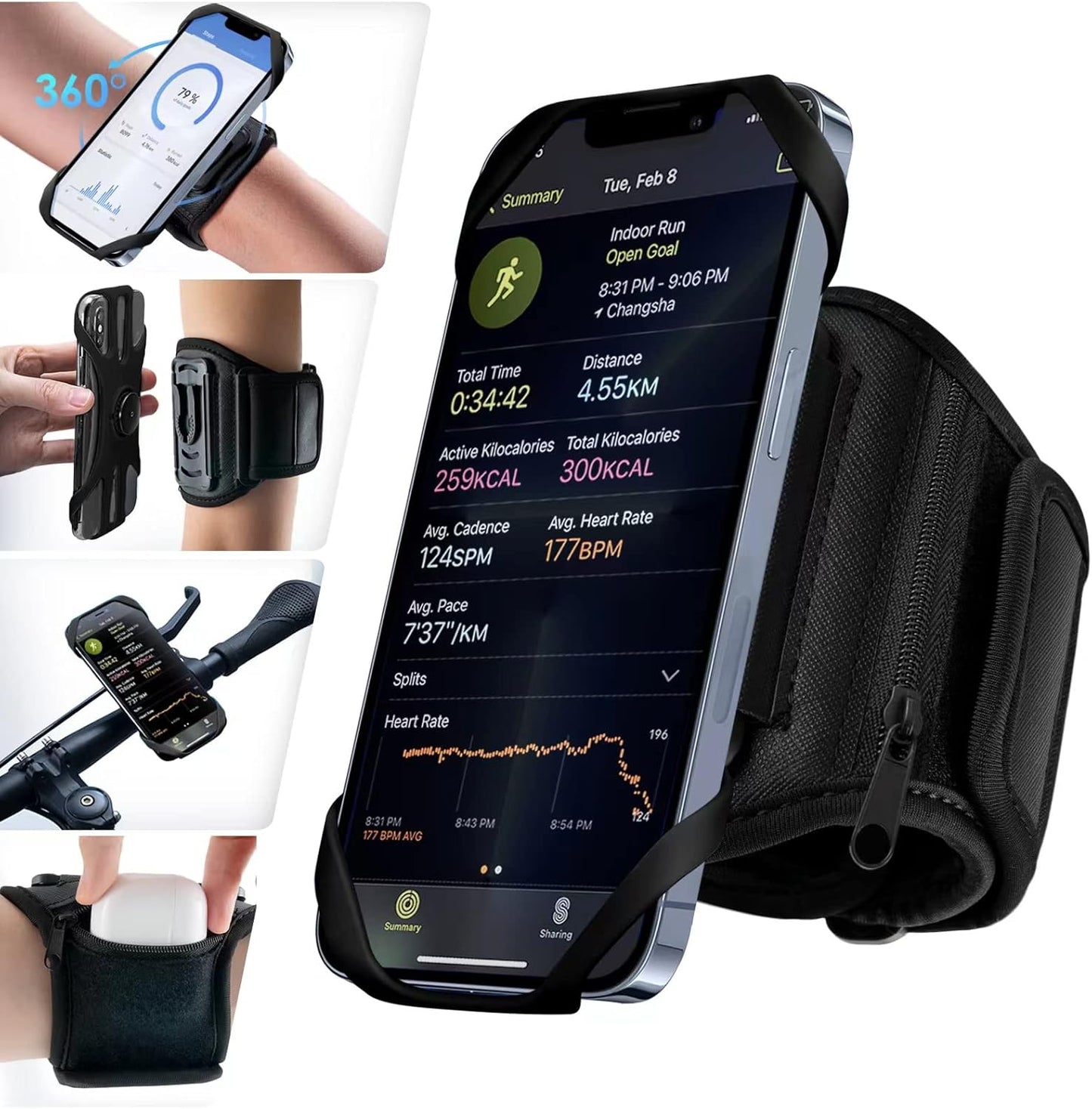 Cikyner Running Armband, 3 in 1 Running Phone Holder Sports Armband Bicycle Phone Holder 360° Rotatable & Detachable Running Phone Armband for 4.5-7'' iPhone Huawei for Gym Running Hiking