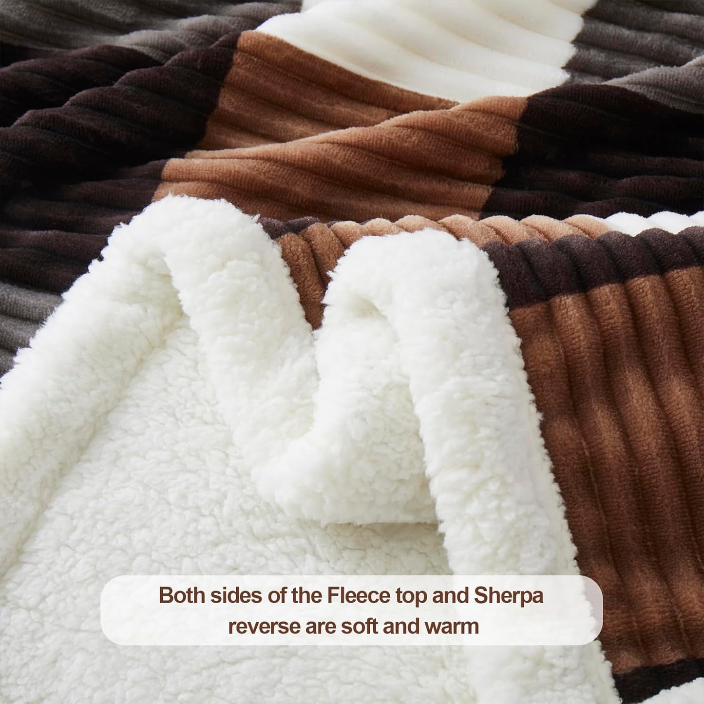 PU MEI Sherpa Blanket Twin Plaid Thick Bed Blanket, 60”*80” Super Soft Flannel Fuzzy Fleece Reversible Velvet Plush Warm Blanket for Couch(Brown-Check, 60"*80")
