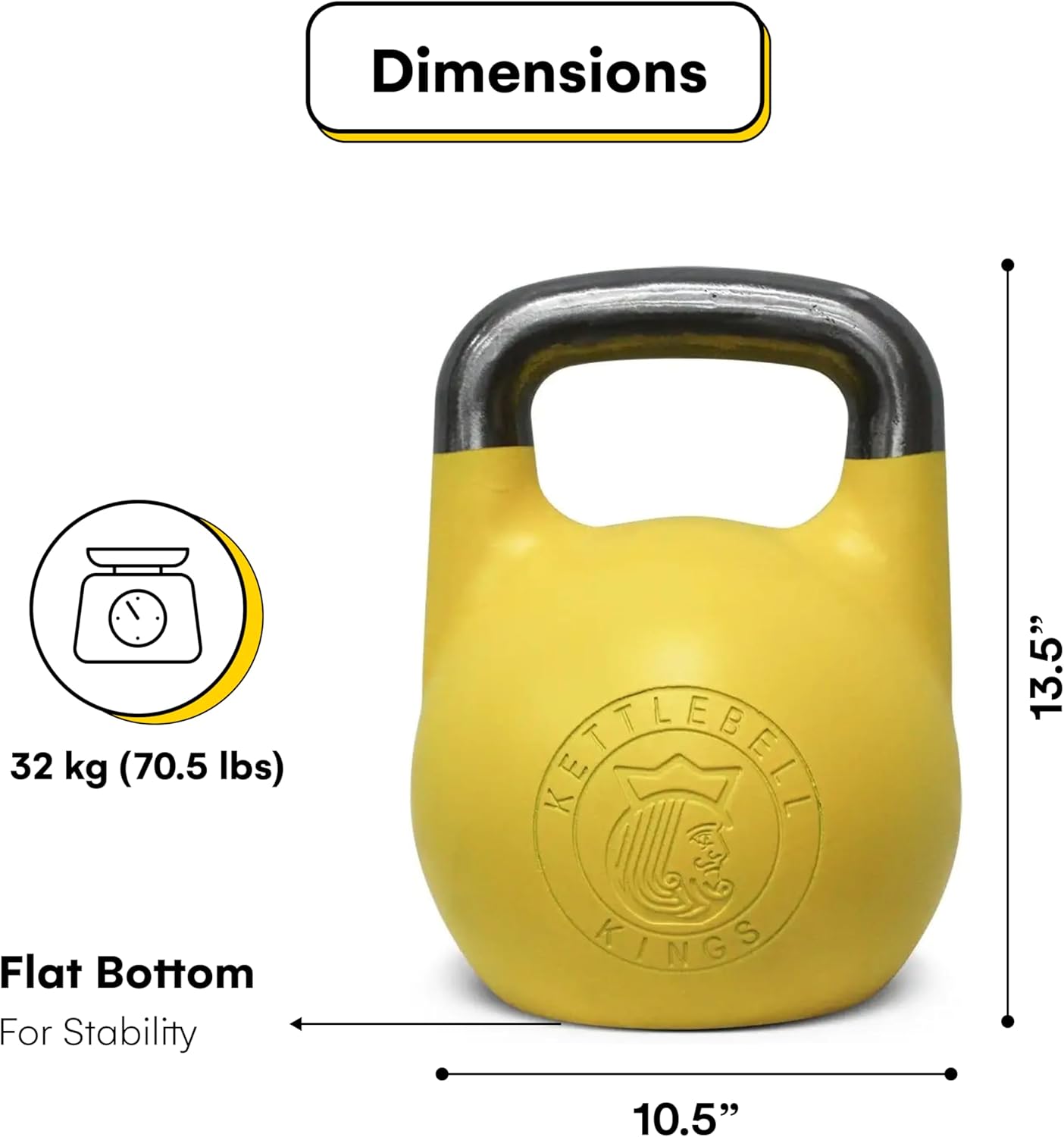 Kettlebell Kings Competition Kettlebells Weight (33mm handle) 4-32 KG | Hand weights Workout Gym Equipment & Strength training sets for Women & Men | Weights set for Home Gym