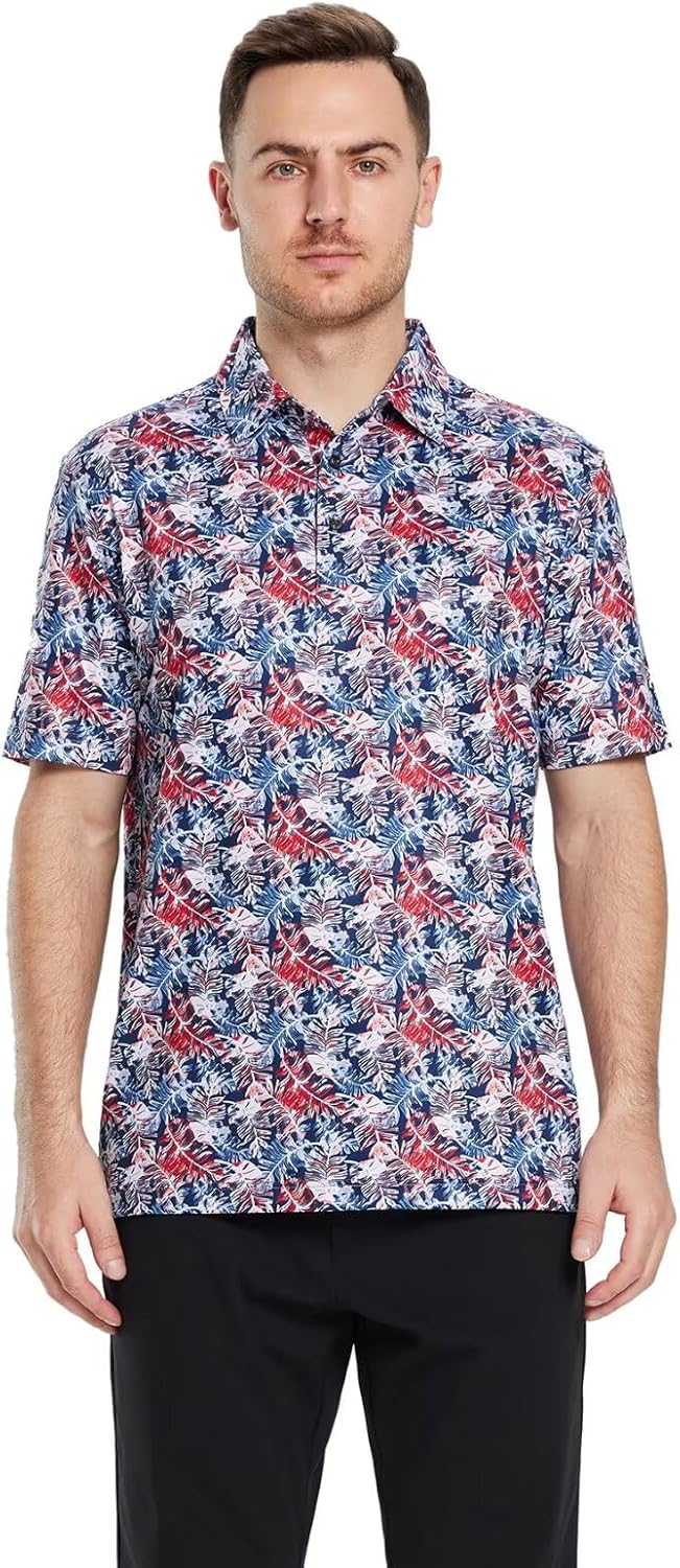 Men's Golf Polo Shirts Short Sleeve Striped Performance Moisture Wicking Dry Fit Golf Shirts for Men