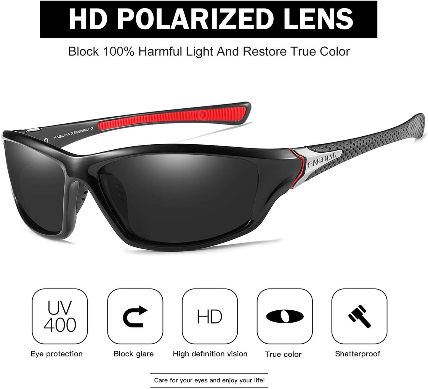 FAGUMA Sports Polarized Sunglasses For Men Cycling Driving Fishing UV400 Protection